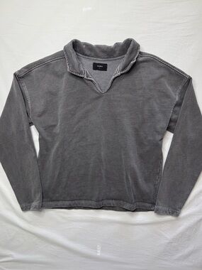 hours - Vintage Men's Washed Gray V-Neck Pullover Sweater 100% Cotton